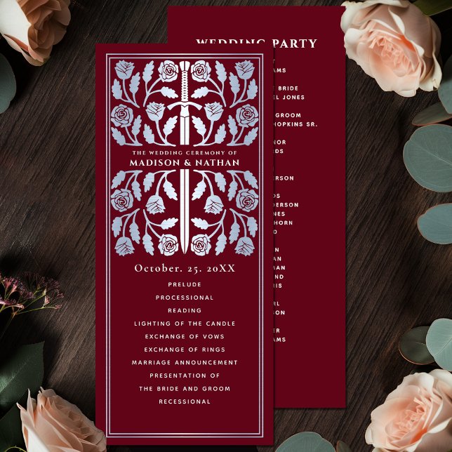 Red Medieval Silver Sword Royal Wedding Program (Creator Uploaded)