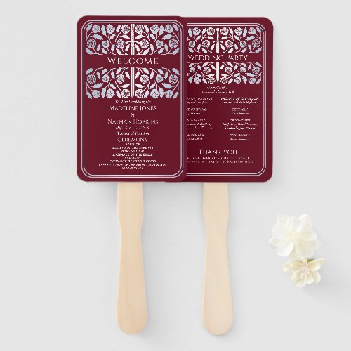 Red Medieval Silver Sword Royal Wedding Program Hand Fan