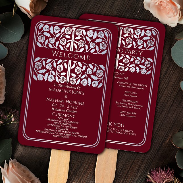 Red Medieval Silver Sword Royal Wedding Program Hand Fan (Creator Uploaded)