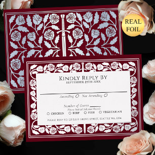 Red Medieval Silver Sword Royal Wedding RSVP Foil Invitation