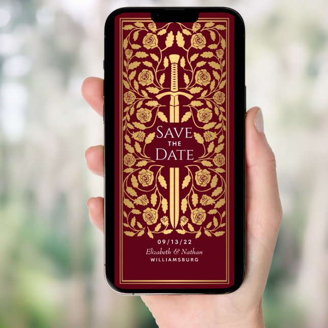 Red Medieval Sword Save the Date Invitation (Front Digital)