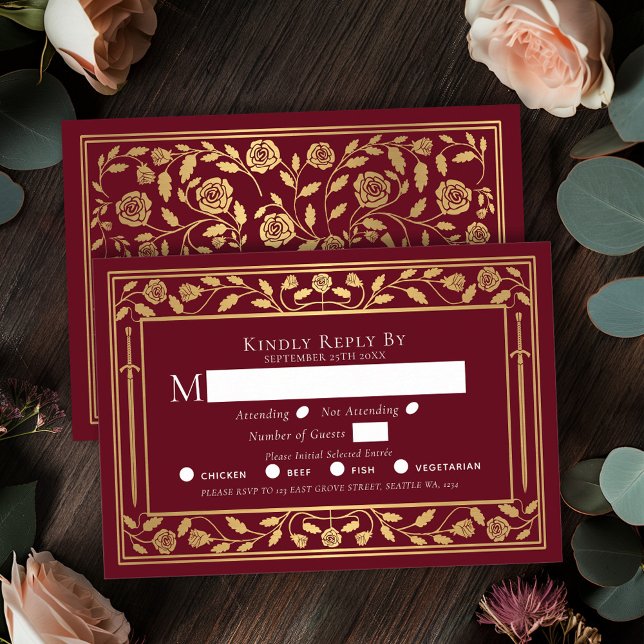 Red Medieval Sword Wedding RSVP Enclosure Card (Creator Uploaded)