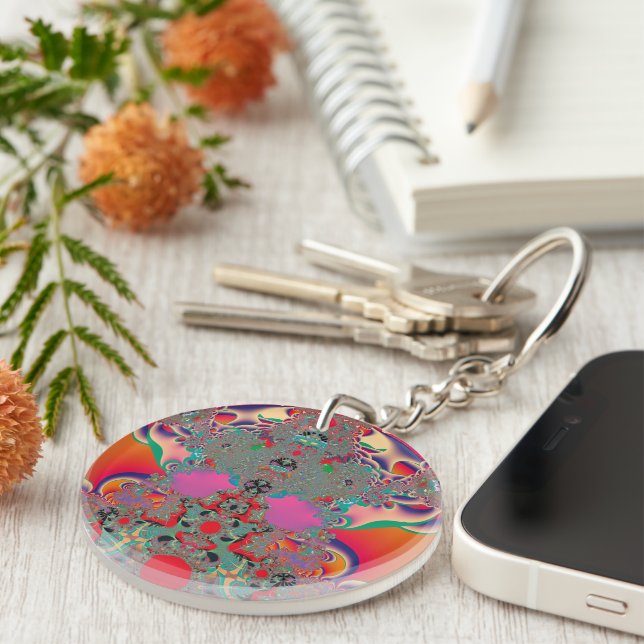 Red Meditation Fractal Abstract Art Keychain (Front Right)