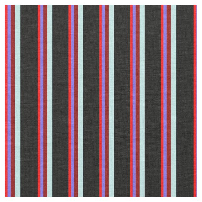 Red, Medium Slate Blue, Dark Red, Turquoise, Black Fabric (Close Up)