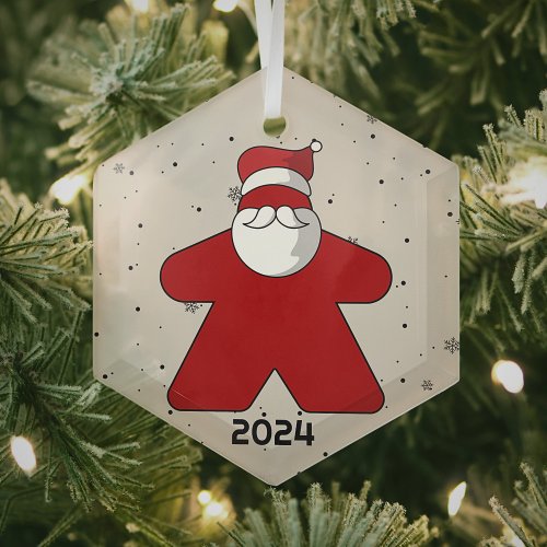 Red Meeple Santa Custom Year Family Board Game Glass Ornament