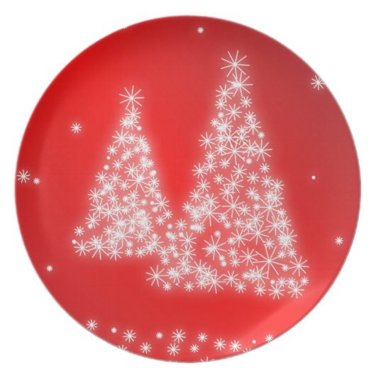 Red Melamine Christmas Plates Lighted Trees (Front)