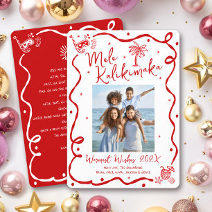 Red Mele Kalikimaka Photo Hand Drawn Christmas Holiday Card