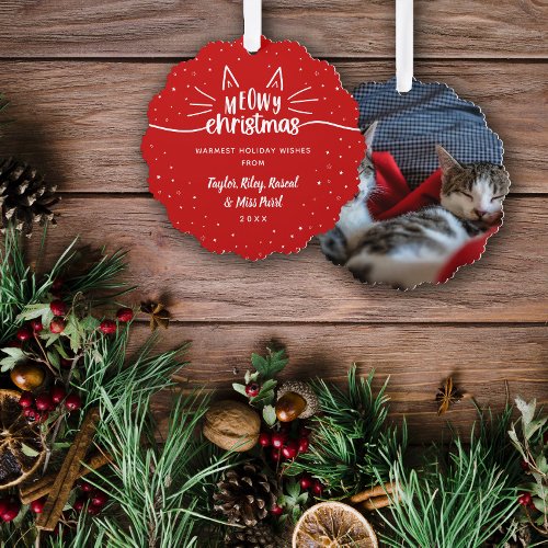 Red Meowy Christmas Cat Photo Christmas Ornament Card