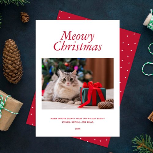  Red Meowy Christmas Personalized Photo Holiday Card