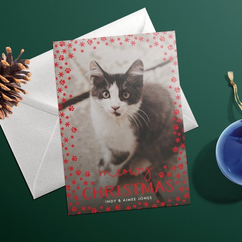 Red Meowy Christmas Pet Lover Holiday Photo Card