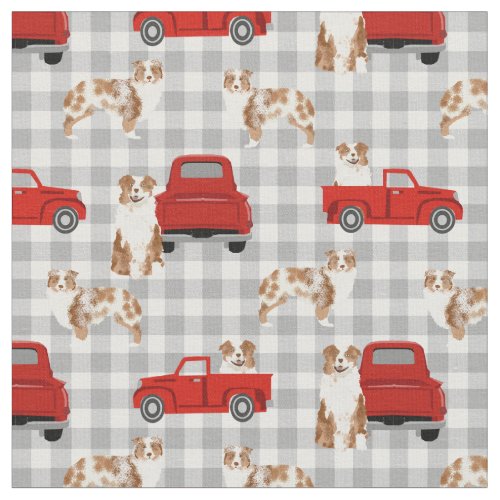 Red Merle Aussie and red truck Fabric