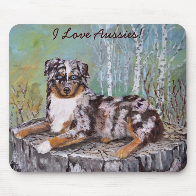 Red Merle Aussie - Beautiful Flower Mouse Pad (Front)