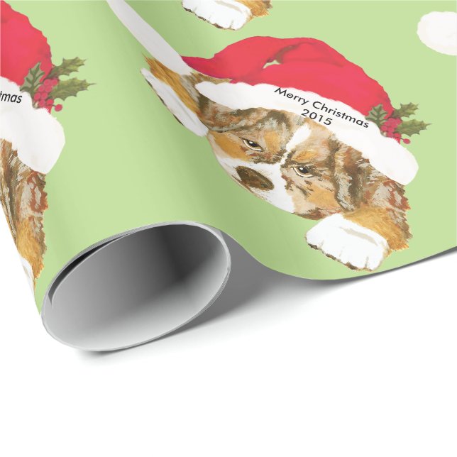 Red Merle Aussie Christmas Puppy Gift Wrap (Roll Corner)