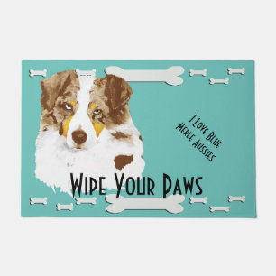 Red Merle Aussie & Dog Bones Large Doormat