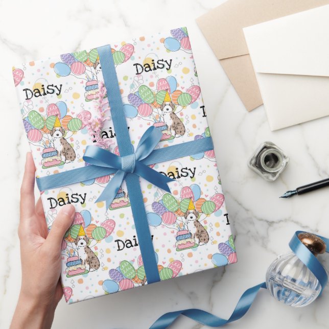 Red Merle Aussiedoodle Dog Birthday Party Wrapping Paper (Gifting)