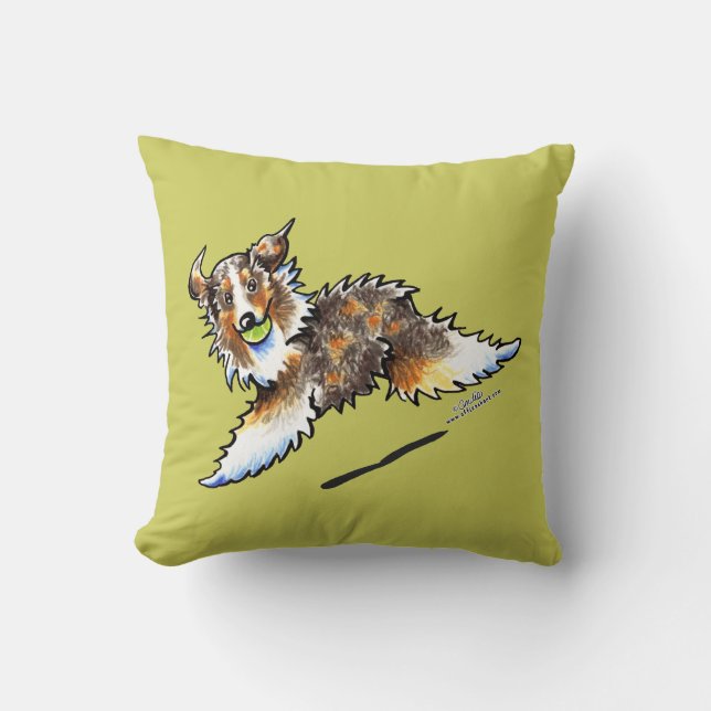 Red Merle Australian Shepherd Lets Play Throw Pillow (Front)