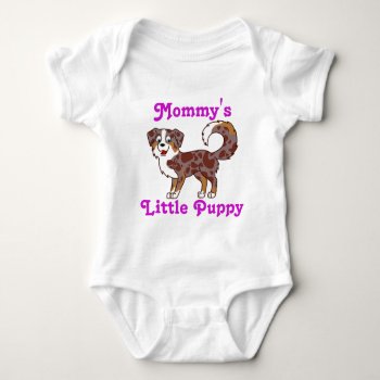 Red Merle Australian Shepherd With Pink Text Baby Bodysuit by wild_child_baby at Zazzle