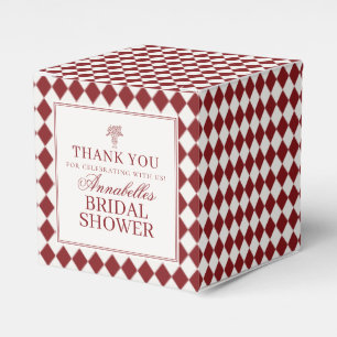 Red Merlot Harlequin Checkered Bridal Shower Favor Boxes