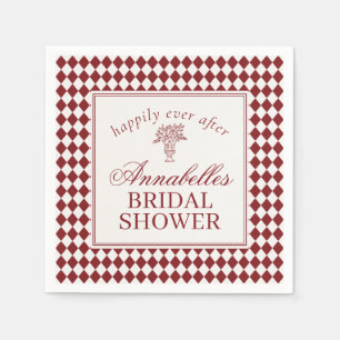 Red Merlot Harlequin Checkered Bridal Shower Napkins