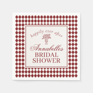Red Merlot Harlequin Checkered Bridal Shower Napkins