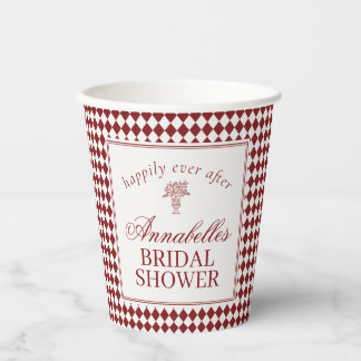 Red Merlot Harlequin Checkered Bridal Shower Paper Cups