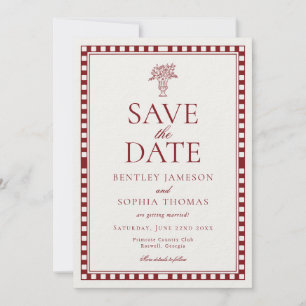 Red Merlot Harlequin Checkered Save the Date Invitation