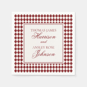 Red Merlot Harlequin Checkered Wedding Napkins