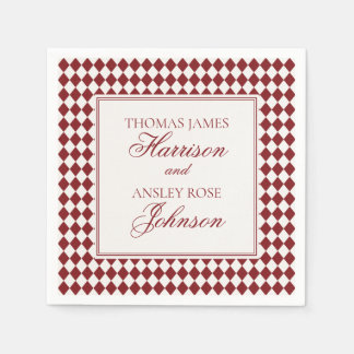 Red Merlot Harlequin Checkered Wedding Napkins