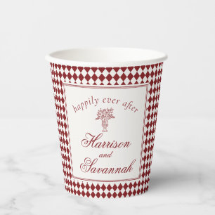 Red Merlot Harlequin Checkered Wedding Paper Cups