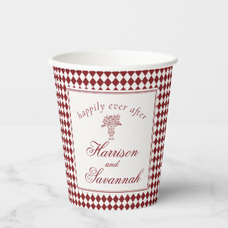 Red Merlot Harlequin Checkered Wedding Paper Cups