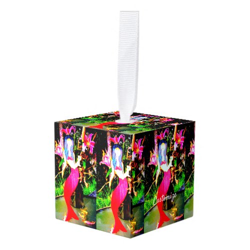 Red mermaid beauty partying Thunder_Cove Cube Ornament