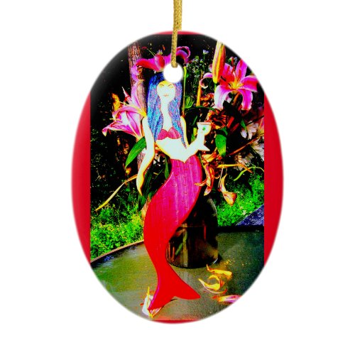 red mermaid beauty with a martini ceramic ornament
