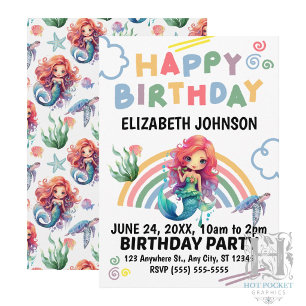 Red Mermaid Birthday Invitation
