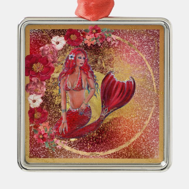 Red Mermaid Christmas ornament (Front)