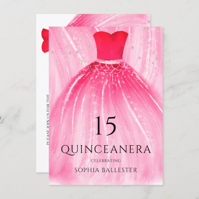 Red Mermaid Dress 15th Quinceanera Party Invitation (Front/Back)