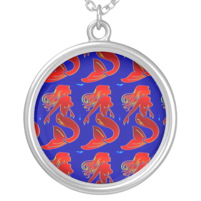 red mermaid on blue necklace (Front)