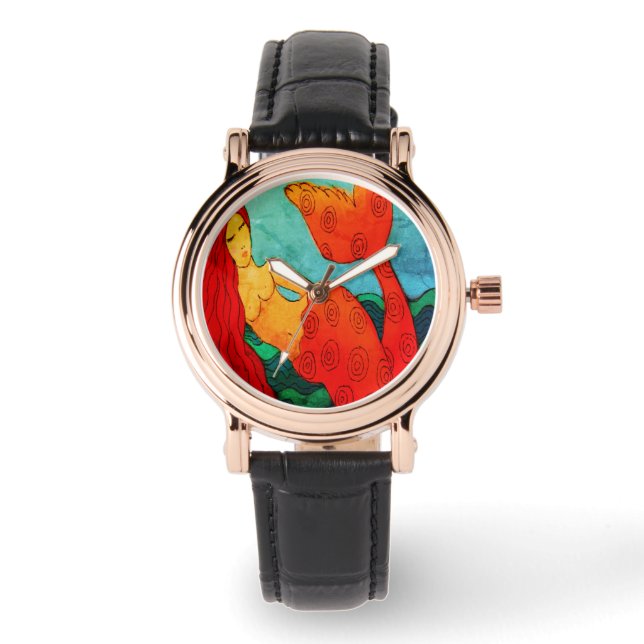 Red Mermaid Original Abstract Art Watch (Front)
