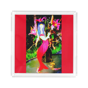 red mermaid partying acrylic tray