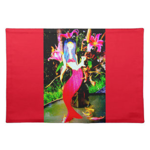 red mermaid partying cloth placemat