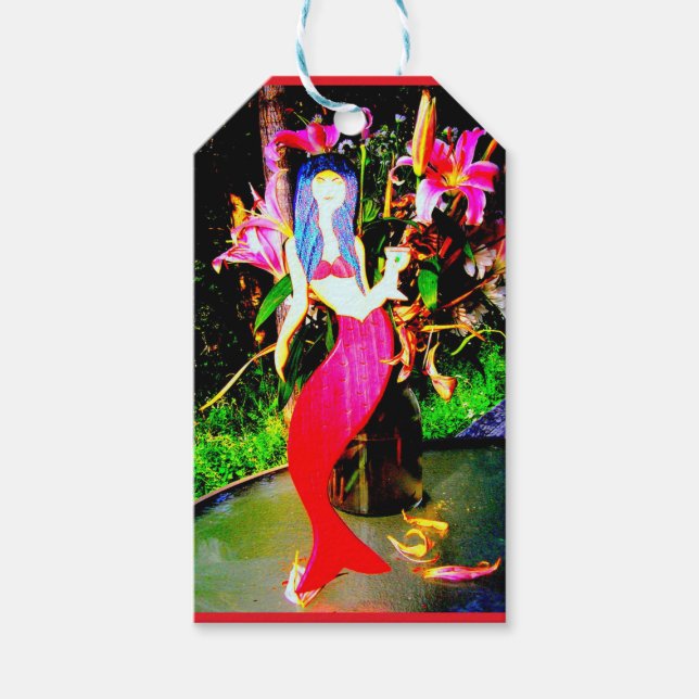 red mermaid partying gift tags (Front)