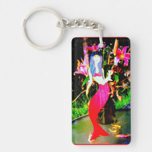 red mermaid partying keychain