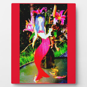 red mermaid partying plaque