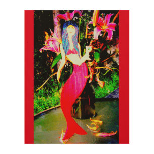 red mermaid partying wood wall decor