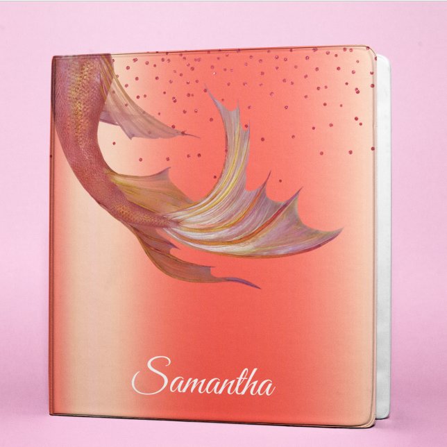 Red Mermaid Tail Diamond Personalized  3 Ring Binder (Creator Uploaded)