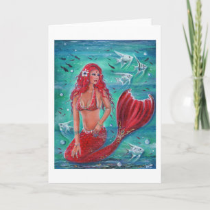 Red mermaid "Vivian" underwater tropical fish Card