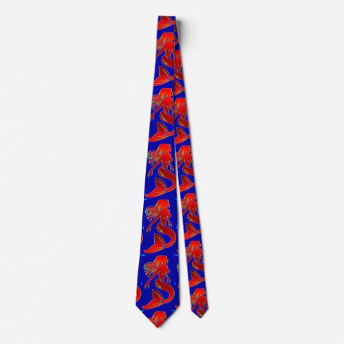 red mermaids on blue tie