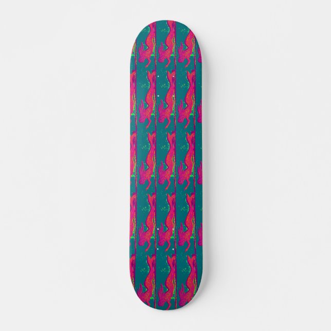 red mermaids on green skateboard deck (Front)