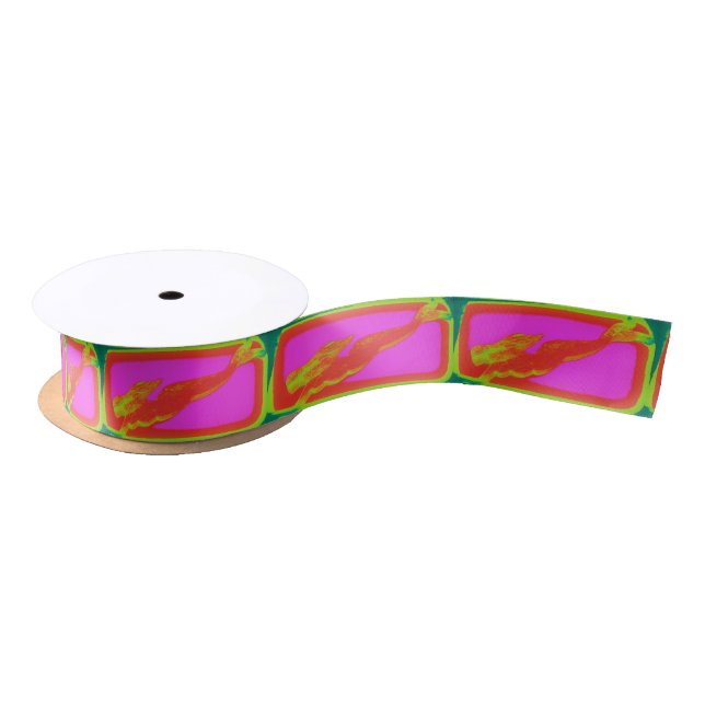 red mermaids on pink satin ribbon (Spool)