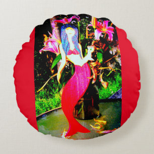 red mermaids partying round pillow