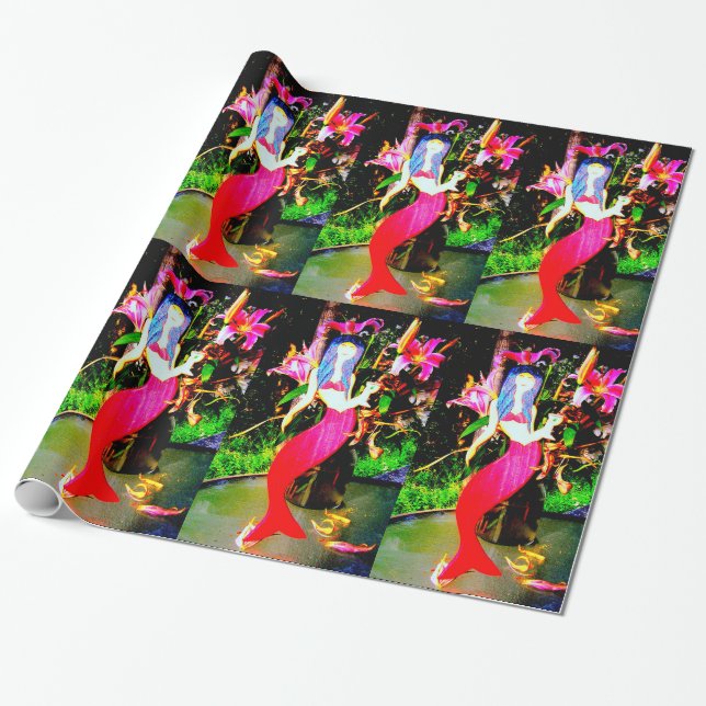 red mermaids partying wrapping paper (Unrolled)